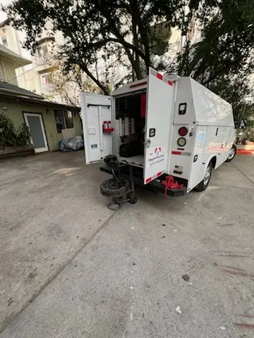 Magnet Plumbing service vehicle on-site for Sewer Line Repair in The Colony